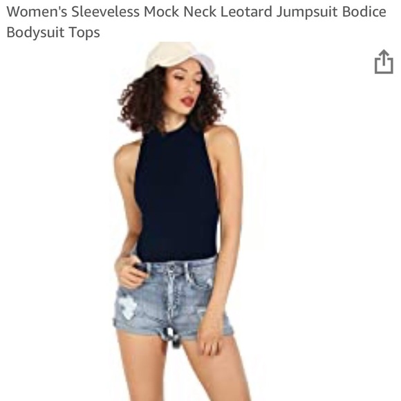Mock Neck sleeveless bodysuit leotard XS Navy Blue - Picture 4 of 4